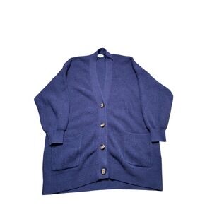 Aerie Blue Ribbed Button Front Long Sleeve Cardigan Sweater XL oversized cozy